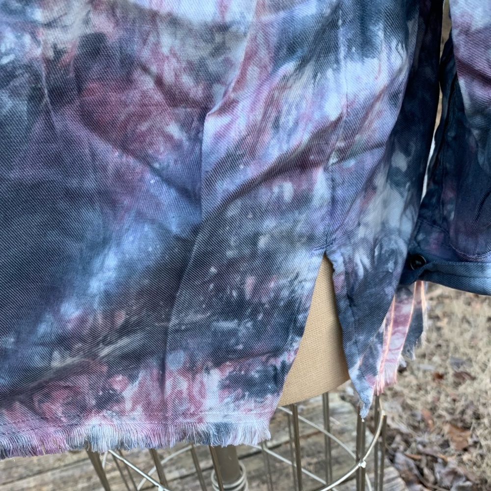 Tie Dye Ruffle Half Button-Up - Picture 4 of 16